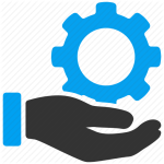 A hand holding up a gear.